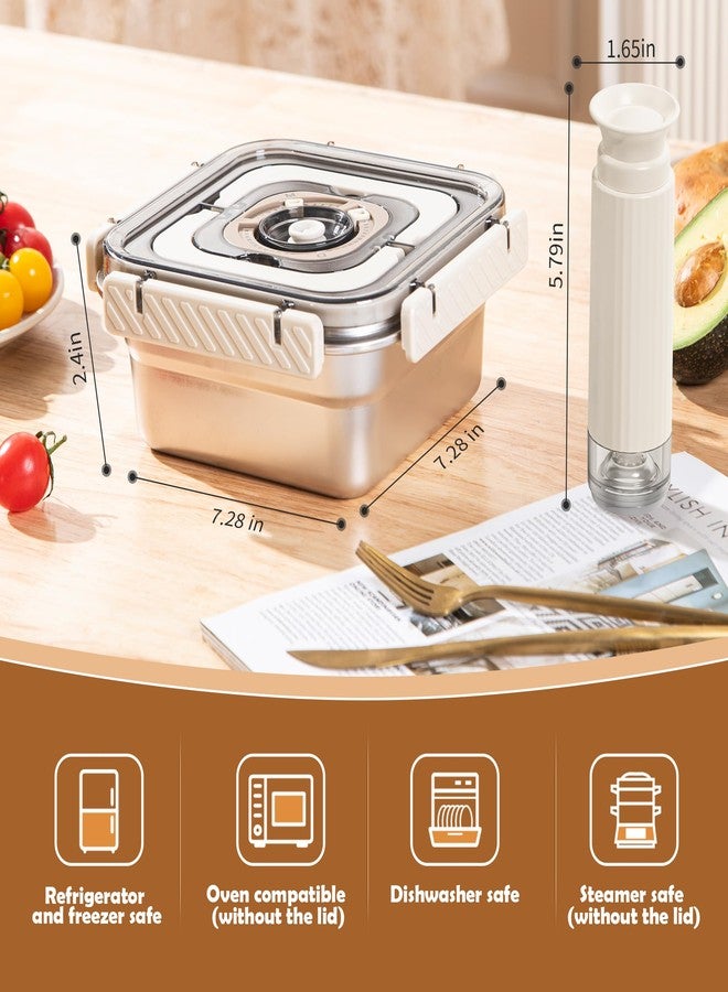Domsanistor Stainless Steel Vacuum Food Storage Container with Handle- 1250ml/44oz, Large Capacity Leak-Proof Lunch Box with Hand Pump, Freezer & Dishwasher Safe - Portable for Work, Picnics - Image 2